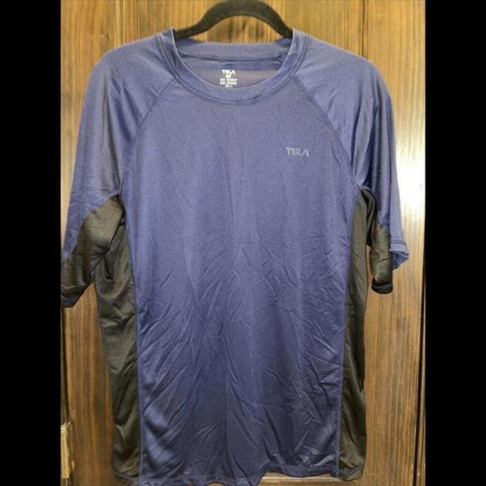 Tesla TSLA Mens Black Blue Crew Neck Athletic Short‎ Sleeve Sports Shirt Size M